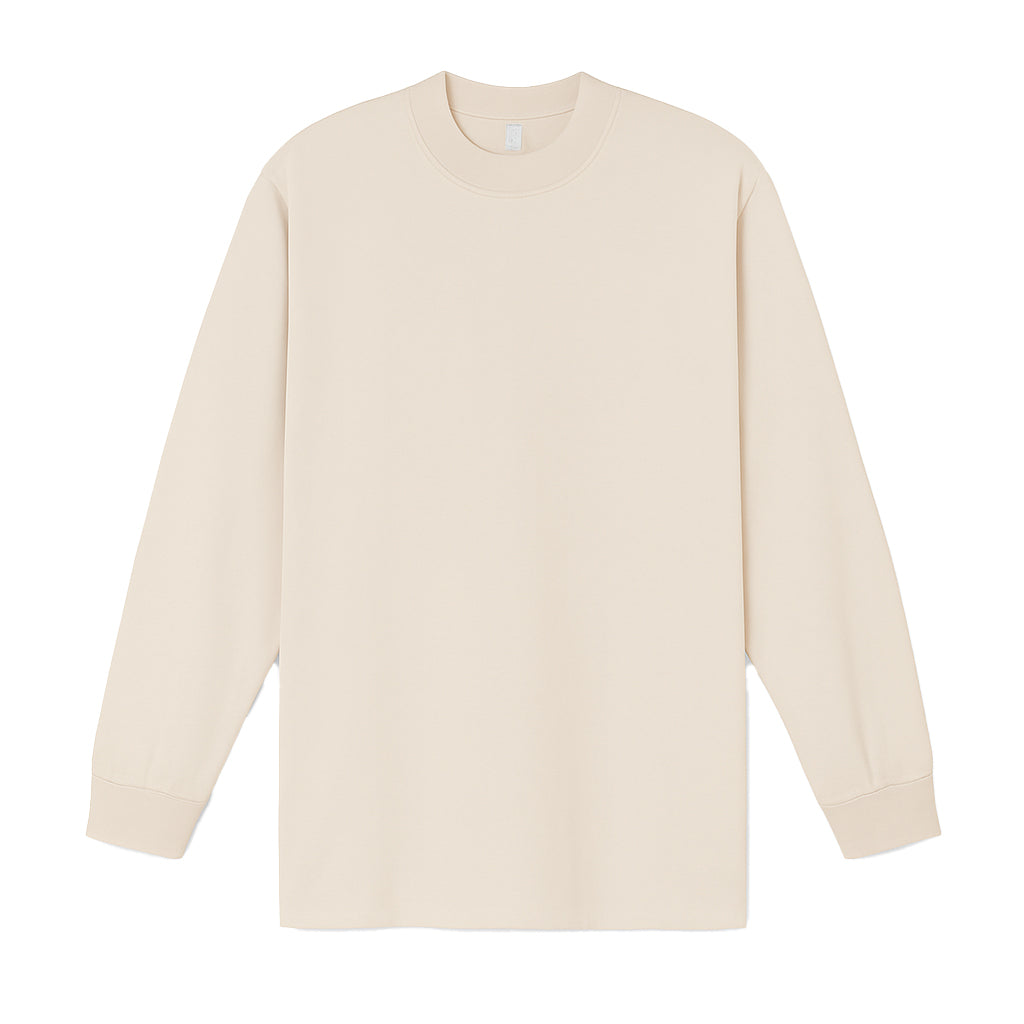 Mock Neck Long Sleeve T Shirt - Stone